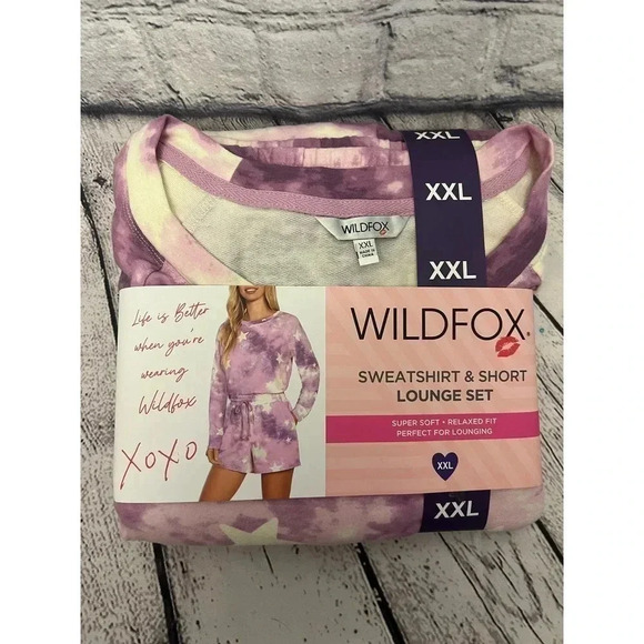 Wildfox Purple Tie Dye Stars Sweatshirt and Shorts Lounge Set Size Large/XXL - Picture 3 of 6